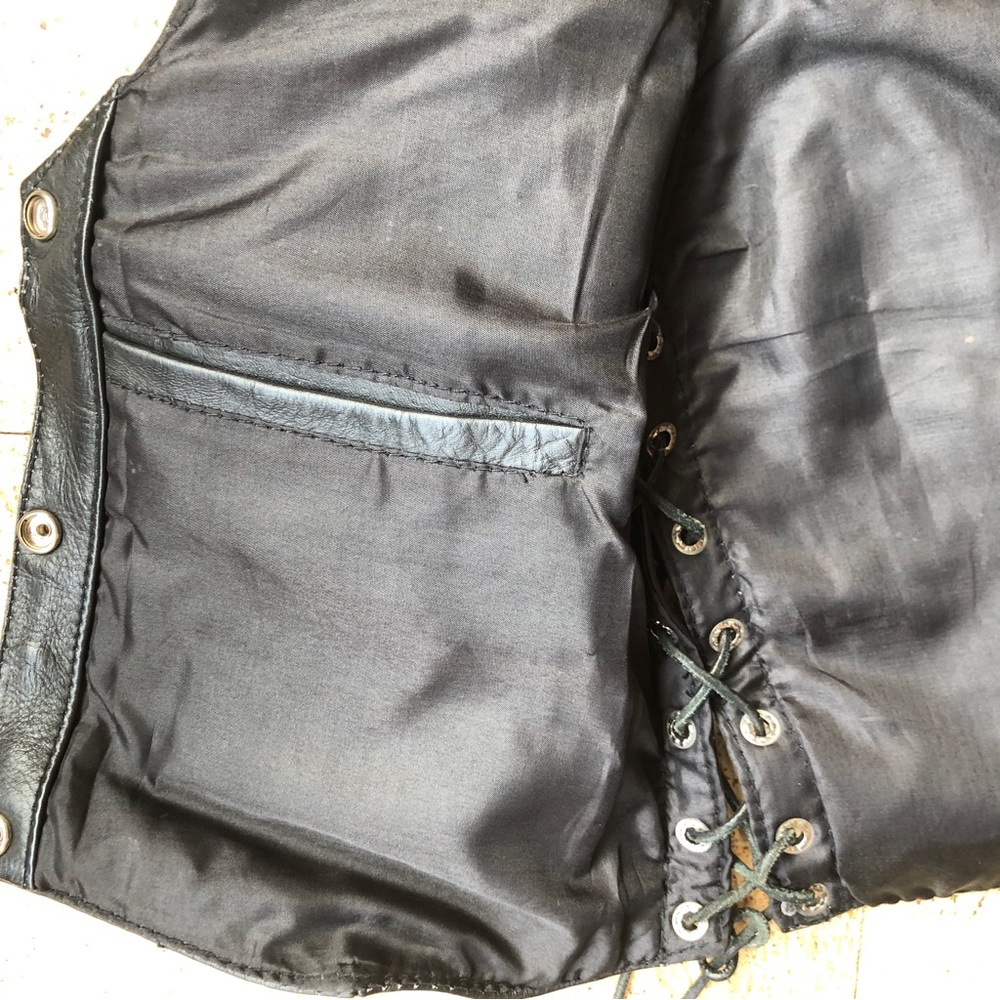 Vintage Unik International Inc Black Purple Motorcycle Leather Vest Size Small. - Picture 6 of 8